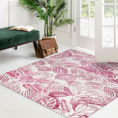Fuchsia 7' 10 x 7' 10 Blossom Square Area Rug 100% Polypropylene With Cotton Backing Easy Clean Colorful Blooming Blossoming Flower Floral Plant Carpet for Living Dining Room Office Dorms for Sale at Rug Engine