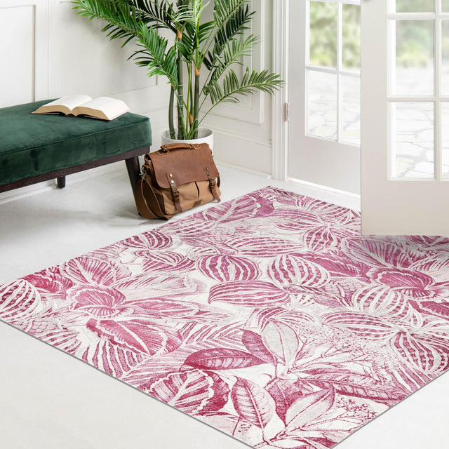 Fuchsia 7' 10 x 7' 10 Blossom Square Area Rug 100% Polypropylene With Cotton Backing Easy Clean Colorful Blooming Blossoming Flower Floral Plant Carpet for Living Dining Room Office Dorms for Sale at Rug Engine