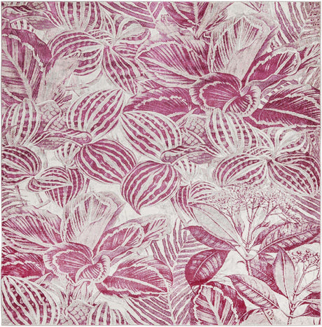 Fuchsia 7' 10 x 7' 10 Blossom Square Area Rug 100% Polypropylene With Cotton Backing Easy Clean Colorful Blooming Blossoming Flower Floral Plant Carpet for Living Dining Room Office Dorms for Sale at Rug Engine