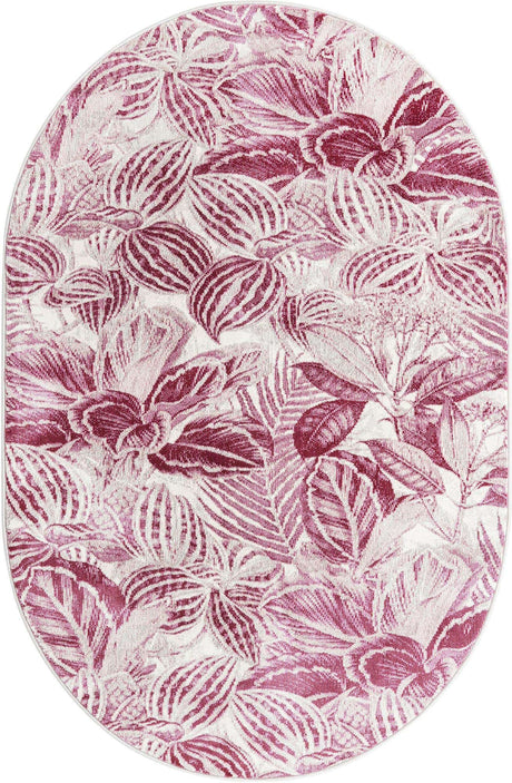 Fuchsia 4' x 6' Blossom Oval Area Rug 100% Polypropylene With Cotton Backing Easy Clean Colorful Blooming Blossoming Flower Floral Plant Carpet for Living Dining Room Office Dorms for Sale at Rug Engine