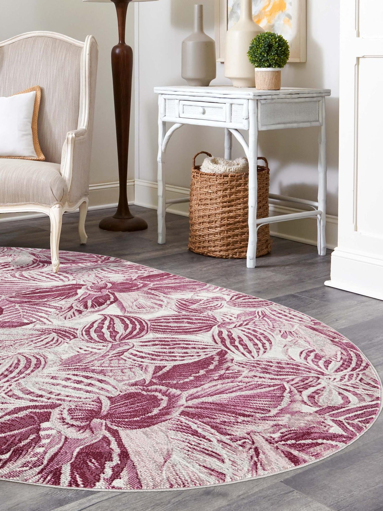 Fuchsia 5' 3 x 7' 10 Blossom Oval Area Rug 100% Polypropylene With Cotton Backing Easy Clean Colorful Blooming Blossoming Flower Floral Plant Carpet for Living Dining Room Office Dorms for Sale at Rug Engine