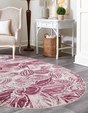 Fuchsia 5' 3 x 7' 10 Blossom Oval Area Rug 100% Polypropylene With Cotton Backing Easy Clean Colorful Blooming Blossoming Flower Floral Plant Carpet for Living Dining Room Office Dorms for Sale at Rug Engine