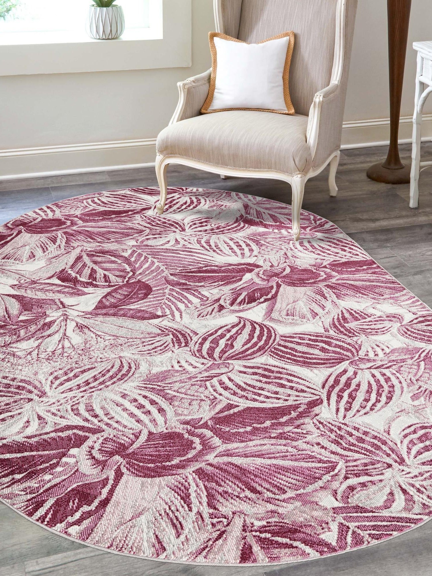 Fuchsia 5' 3 x 7' 10 Blossom Oval Area Rug 100% Polypropylene With Cotton Backing Easy Clean Colorful Blooming Blossoming Flower Floral Plant Carpet for Living Dining Room Office Dorms for Sale at Rug Engine