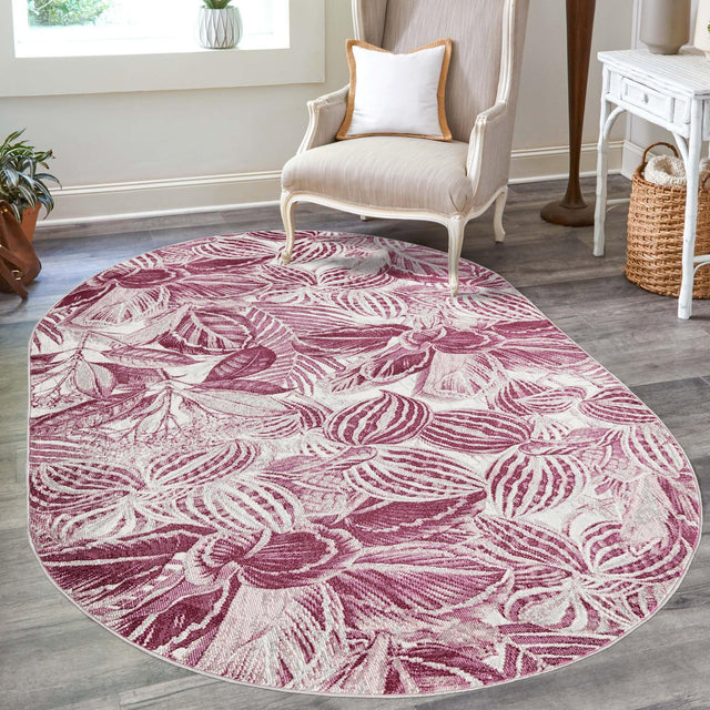 Fuchsia 4' x 6' Blossom Oval Area Rug 100% Polypropylene With Cotton Backing Easy Clean Colorful Blooming Blossoming Flower Floral Plant Carpet for Living Dining Room Office Dorms for Sale at Rug Engine