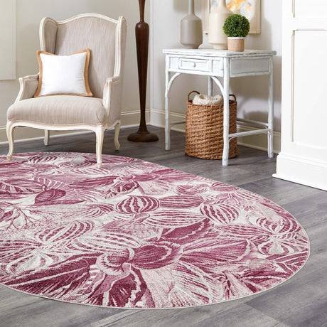 Fuchsia 5' 3 x 7' 10 Blossom Oval Area Rug 100% Polypropylene With Cotton Backing Easy Clean Colorful Blooming Blossoming Flower Floral Plant Carpet for Living Dining Room Office Dorms for Sale at Rug Engine