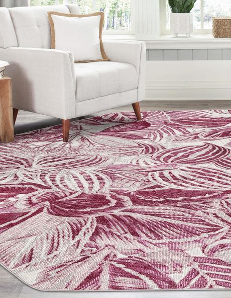 Fuchsia 6' x 6' Blossom Octagon Area Rug 100% Polypropylene With Cotton Backing Easy Clean Colorful Blooming Blossoming Flower Floral Plant Carpet for Living Dining Room Office Dorms for Sale at Rug Engine