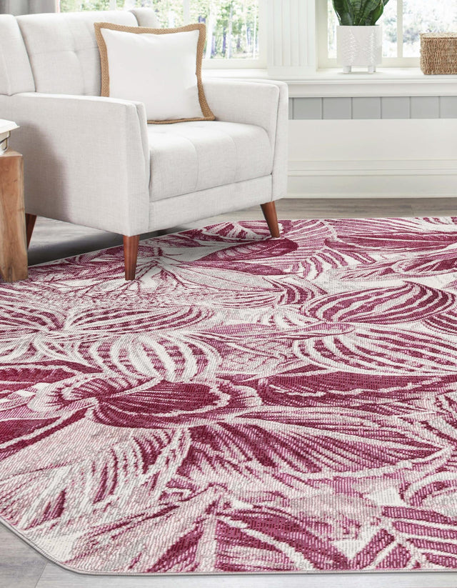 Fuchsia 6' x 6' Blossom Octagon Area Rug 100% Polypropylene With Cotton Backing Easy Clean Colorful Blooming Blossoming Flower Floral Plant Carpet for Living Dining Room Office Dorms for Sale at Rug Engine