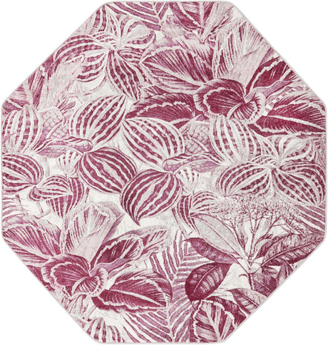 Fuchsia 6' x 6' Blossom Octagon Area Rug 100% Polypropylene With Cotton Backing Easy Clean Colorful Blooming Blossoming Flower Floral Plant Carpet for Living Dining Room Office Dorms for Sale at Rug Engine