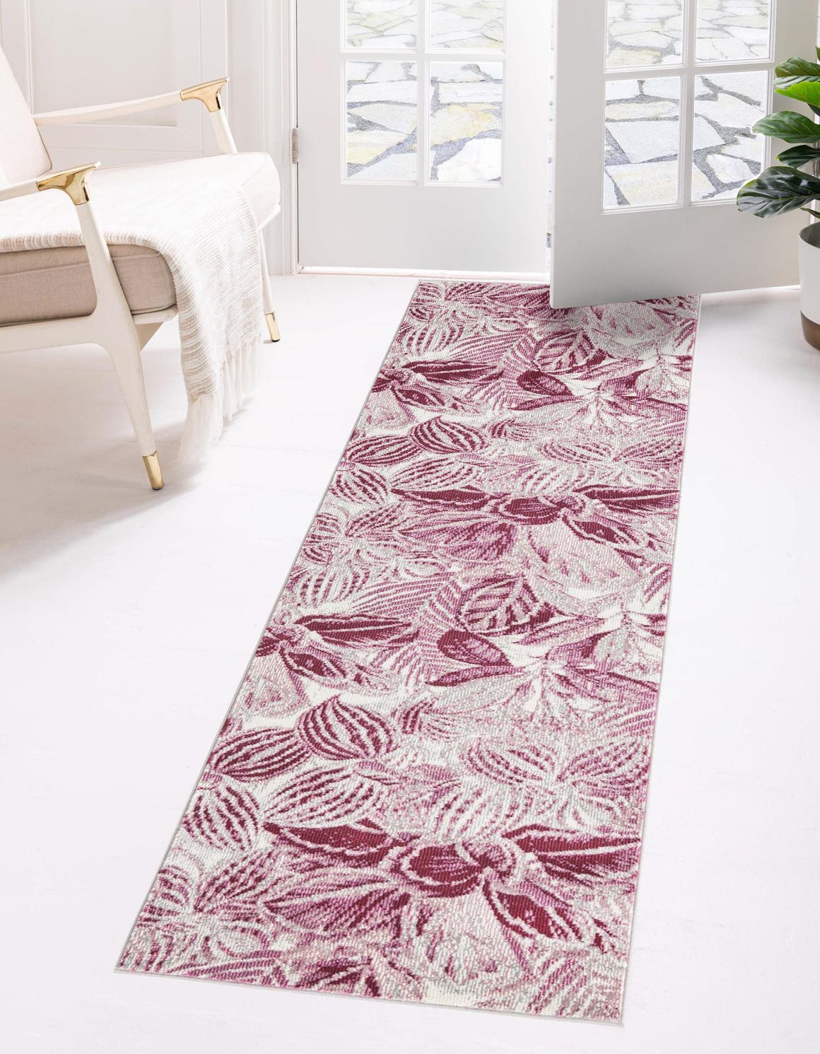 Fuchsia 2' x 8' Blossom Runner Area Rug 100% Polypropylene With Cotton Backing Easy Clean Colorful Blooming Blossoming Flower Floral Plant Carpet for Living Dining Room Office Dorms for Sale at Rug Engine
