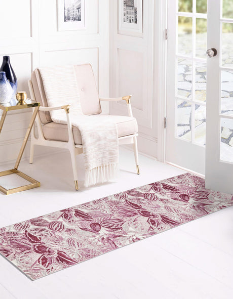 Fuchsia 2' 7 x 12' Blossom Runner Area Rug 100% Polypropylene With Cotton Backing Easy Clean Colorful Blooming Blossoming Flower Floral Plant Carpet for Living Dining Room Office Dorms for Sale at Rug Engine