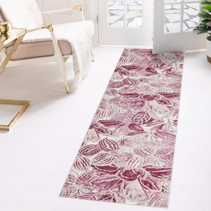 Fuchsia 2' x 6' Blossom Runner Area Rug 100% Polypropylene With Cotton Backing Easy Clean Colorful Blooming Blossoming Flower Floral Plant Carpet for Living Dining Room Office Dorms for Sale at Rug Engine