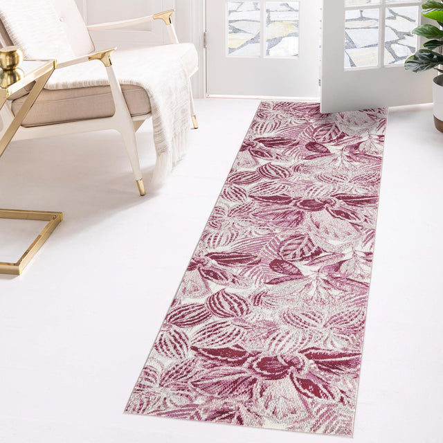 Fuchsia 2' x 6' Blossom Runner Area Rug 100% Polypropylene With Cotton Backing Easy Clean Colorful Blooming Blossoming Flower Floral Plant Carpet for Living Dining Room Office Dorms for Sale at Rug Engine