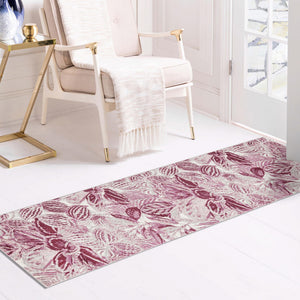 Fuchsia 2' x 6' Blossom Runner Area Rug 100% Polypropylene With Cotton Backing Easy Clean Colorful Blooming Blossoming Flower Floral Plant Carpet for Living Dining Room Office Dorms for Sale at Rug Engine