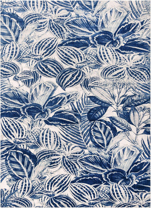 Navy Blue 9' x 12' Blossom Rectangle Area Rug 100% Polypropylene With Cotton Backing Easy Clean Colorful Blooming Blossoming Flower Floral Plant Carpet for Living Dining Room Office Dorms for Sale at Rug Engine