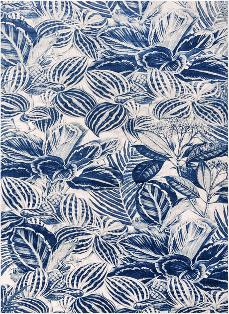 Navy Blue 9' x 12' Blossom Rectangle Area Rug 100% Polypropylene With Cotton Backing Easy Clean Colorful Blooming Blossoming Flower Floral Plant Carpet for Living Dining Room Office Dorms for Sale at Rug Engine