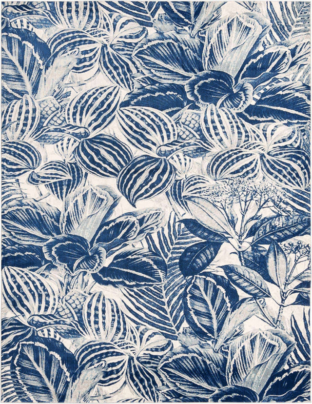 Navy Blue 7' 10 x 10' Blossom Rectangle Area Rug 100% Polypropylene With Cotton Backing Easy Clean Colorful Blooming Blossoming Flower Floral Plant Carpet for Living Dining Room Office Dorms for Sale at Rug Engine