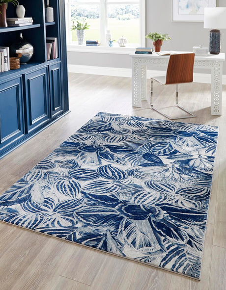 Navy Blue 5' 3 x 7' 10 Blossom Rectangle Area Rug 100% Polypropylene With Cotton Backing Easy Clean Colorful Blooming Blossoming Flower Floral Plant Carpet for Living Dining Room Office Dorms for Sale at Rug Engine