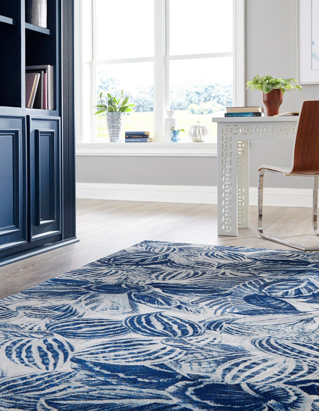 Navy Blue 9' x 12' Blossom Rectangle Area Rug 100% Polypropylene With Cotton Backing Easy Clean Colorful Blooming Blossoming Flower Floral Plant Carpet for Living Dining Room Office Dorms for Sale at Rug Engine