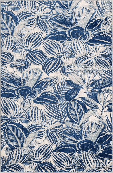 Navy Blue 5' 3 x 7' 10 Blossom Rectangle Area Rug 100% Polypropylene With Cotton Backing Easy Clean Colorful Blooming Blossoming Flower Floral Plant Carpet for Living Dining Room Office Dorms for Sale at Rug Engine