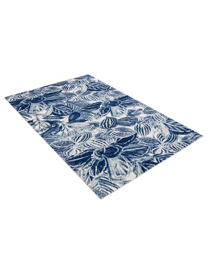 Navy Blue 4' x 6' Blossom Rectangle Area Rug 100% Polypropylene With Cotton Backing Easy Clean Colorful Blooming Blossoming Flower Floral Plant Carpet for Living Dining Room Office Dorms for Sale at Rug Engine