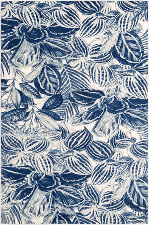 Navy Blue 4' x 6' Blossom Rectangle Area Rug 100% Polypropylene With Cotton Backing Easy Clean Colorful Blooming Blossoming Flower Floral Plant Carpet for Living Dining Room Office Dorms for Sale at Rug Engine