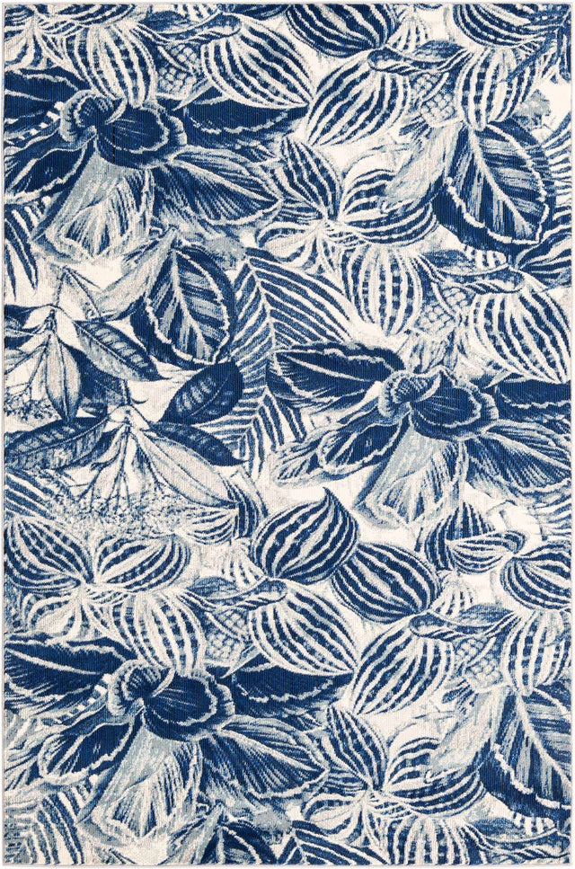 Navy Blue 4' x 6' Blossom Rectangle Area Rug 100% Polypropylene With Cotton Backing Easy Clean Colorful Blooming Blossoming Flower Floral Plant Carpet for Living Dining Room Office Dorms for Sale at Rug Engine