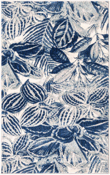Navy Blue 2' x 3' Blossom Rectangle Area Rug 100% Polypropylene With Cotton Backing Easy Clean Colorful Blooming Blossoming Flower Floral Plant Carpet for Living Dining Room Office Dorms for Sale at Rug Engine