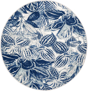 Navy Blue 3' 3 x 3' 3 Blossom Round Area Rug 100% Polypropylene With Cotton Backing Easy Clean Colorful Blooming Blossoming Flower Floral Plant Carpet for Living Dining Room Office Dorms for Sale at Rug Engine