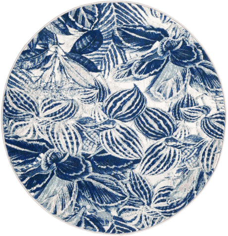 Navy Blue 3' 3 x 3' 3 Blossom Round Area Rug 100% Polypropylene With Cotton Backing Easy Clean Colorful Blooming Blossoming Flower Floral Plant Carpet for Living Dining Room Office Dorms for Sale at Rug Engine
