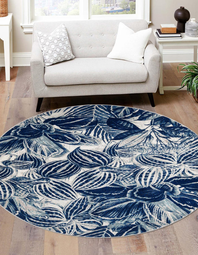 Navy Blue 10' x 10' Blossom Round Area Rug 100% Polypropylene With Cotton Backing Easy Clean Colorful Blooming Blossoming Flower Floral Plant Carpet for Living Dining Room Office Dorms for Sale at Rug Engine