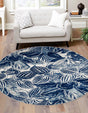 Navy Blue 3' 3 x 3' 3 Blossom Round Area Rug 100% Polypropylene With Cotton Backing Easy Clean Colorful Blooming Blossoming Flower Floral Plant Carpet for Living Dining Room Office Dorms for Sale at Rug Engine