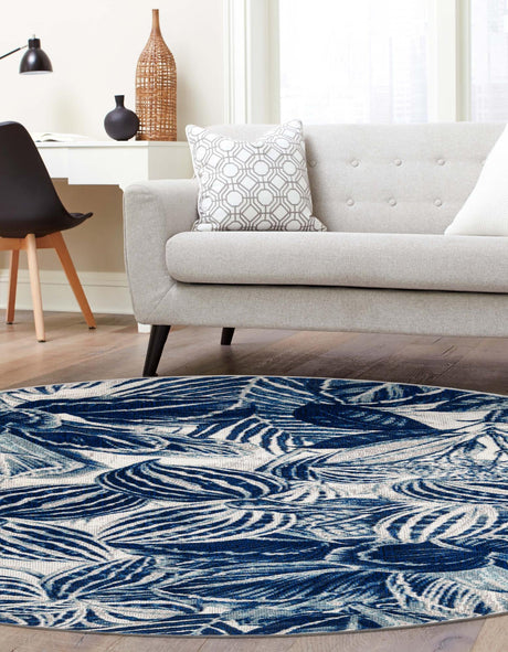 Navy Blue 5' 3 x 5' 3 Blossom Round Area Rug 100% Polypropylene With Cotton Backing Easy Clean Colorful Blooming Blossoming Flower Floral Plant Carpet for Living Dining Room Office Dorms for Sale at Rug Engine