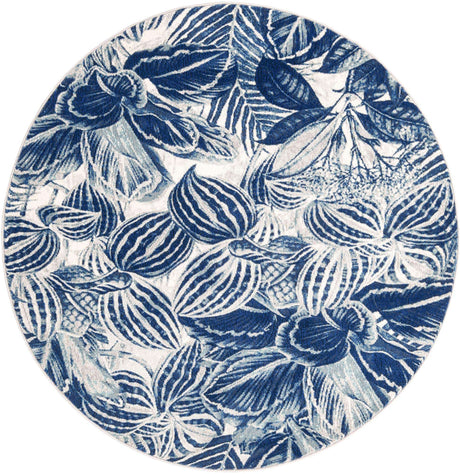 Navy Blue 5' 3 x 5' 3 Blossom Round Area Rug 100% Polypropylene With Cotton Backing Easy Clean Colorful Blooming Blossoming Flower Floral Plant Carpet for Living Dining Room Office Dorms for Sale at Rug Engine