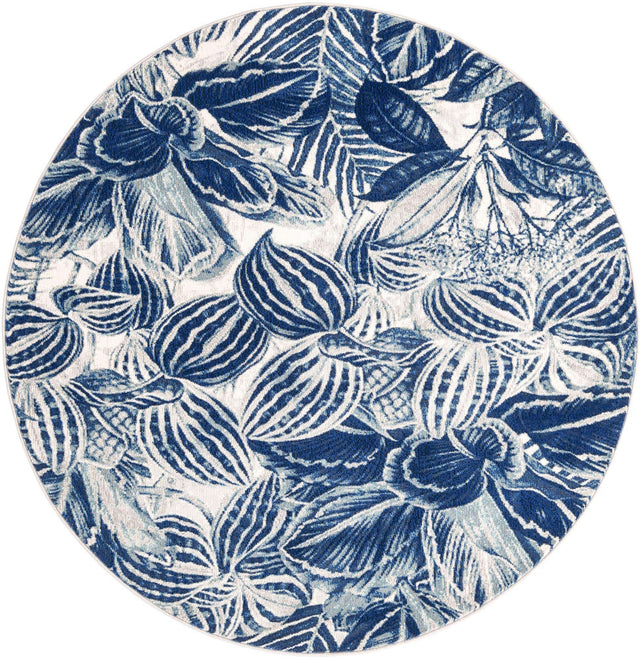 Navy Blue 5' 3 x 5' 3 Blossom Round Area Rug 100% Polypropylene With Cotton Backing Easy Clean Colorful Blooming Blossoming Flower Floral Plant Carpet for Living Dining Room Office Dorms for Sale at Rug Engine