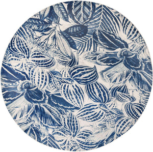 Navy Blue 10' x 10' Blossom Round Area Rug 100% Polypropylene With Cotton Backing Easy Clean Colorful Blooming Blossoming Flower Floral Plant Carpet for Living Dining Room Office Dorms for Sale at Rug Engine