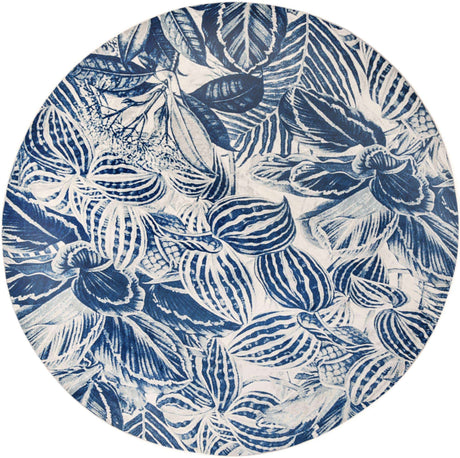 Navy Blue 10' x 10' Blossom Round Area Rug 100% Polypropylene With Cotton Backing Easy Clean Colorful Blooming Blossoming Flower Floral Plant Carpet for Living Dining Room Office Dorms for Sale at Rug Engine