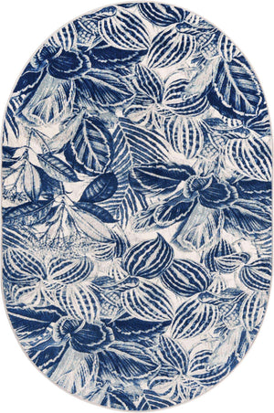 Navy Blue 4' x 6' Blossom Oval Area Rug 100% Polypropylene With Cotton Backing Easy Clean Colorful Blooming Blossoming Flower Floral Plant Carpet for Living Dining Room Office Dorms for Sale at Rug Engine