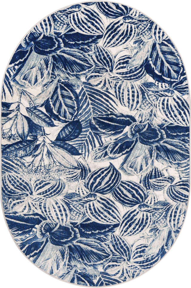 Navy Blue 4' x 6' Blossom Oval Area Rug 100% Polypropylene With Cotton Backing Easy Clean Colorful Blooming Blossoming Flower Floral Plant Carpet for Living Dining Room Office Dorms for Sale at Rug Engine