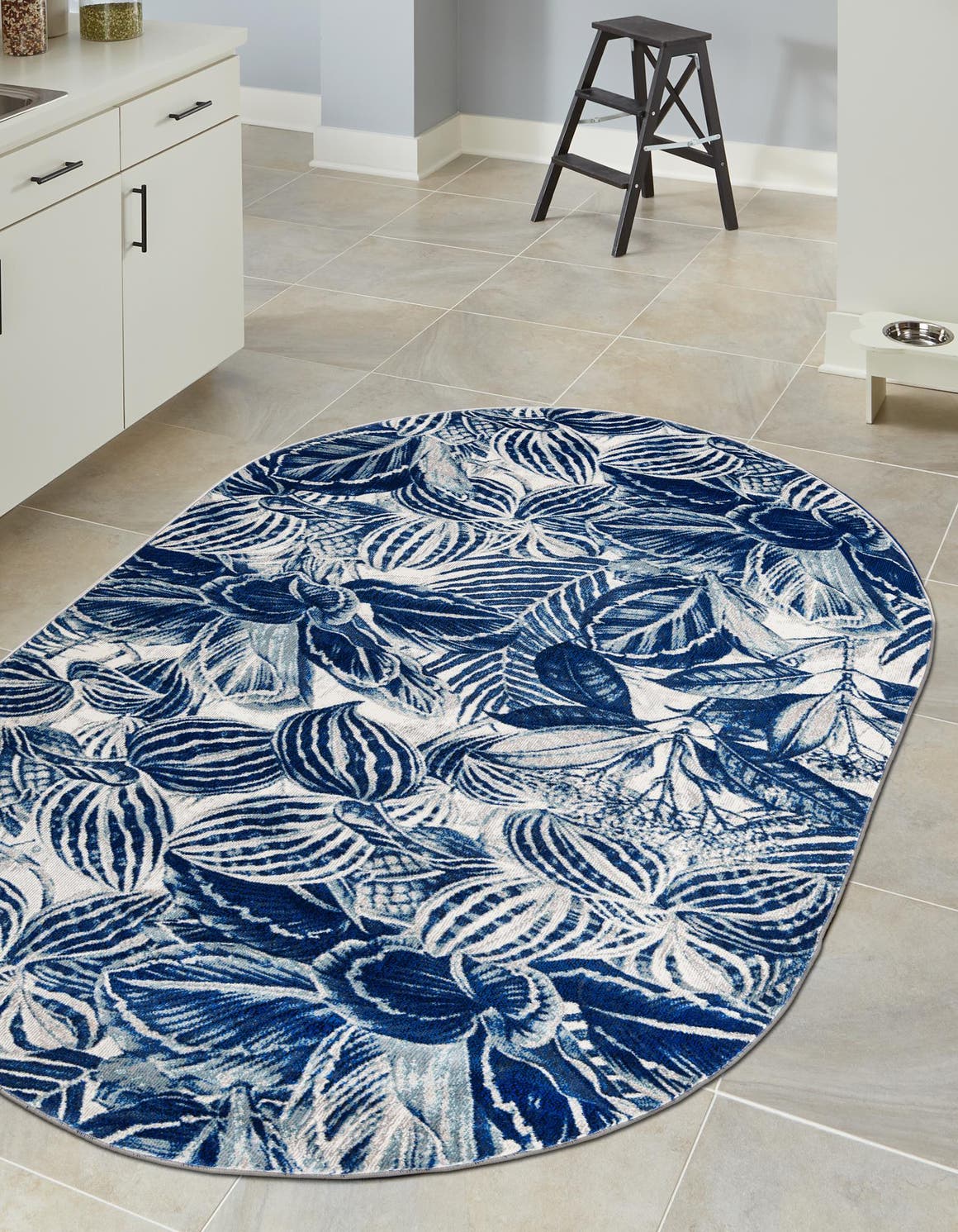 Navy Blue 7' 10 x 10' Blossom Oval Area Rug 100% Polypropylene With Cotton Backing Easy Clean Colorful Blooming Blossoming Flower Floral Plant Carpet for Living Dining Room Office Dorms for Sale at Rug Engine