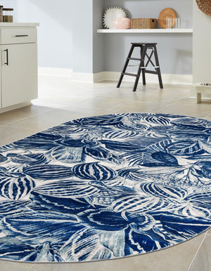 Navy Blue 5' 3 x 7' 10 Blossom Oval Area Rug 100% Polypropylene With Cotton Backing Easy Clean Colorful Blooming Blossoming Flower Floral Plant Carpet for Living Dining Room Office Dorms for Sale at Rug Engine