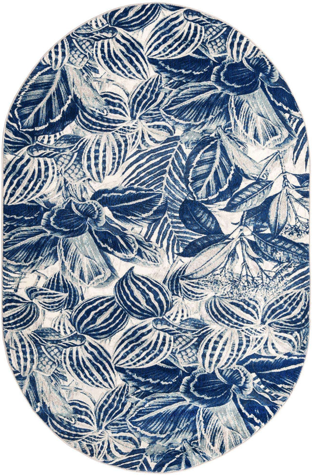 Navy Blue 5' 3 x 7' 10 Blossom Oval Area Rug 100% Polypropylene With Cotton Backing Easy Clean Colorful Blooming Blossoming Flower Floral Plant Carpet for Living Dining Room Office Dorms for Sale at Rug Engine