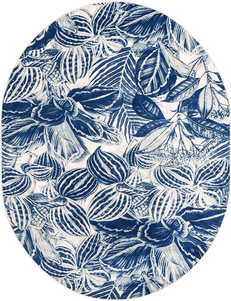 Navy Blue 7' 10 x 10' Blossom Oval Area Rug 100% Polypropylene With Cotton Backing Easy Clean Colorful Blooming Blossoming Flower Floral Plant Carpet for Living Dining Room Office Dorms for Sale at Rug Engine