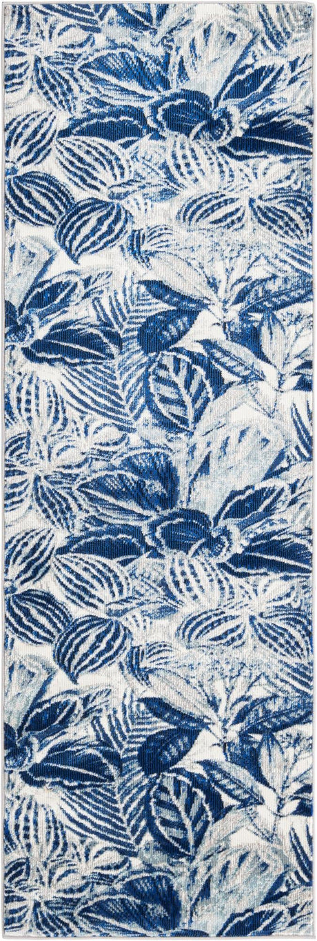 Navy Blue 2' x 6' Blossom Runner Area Rug 100% Polypropylene With Cotton Backing Easy Clean Colorful Blooming Blossoming Flower Floral Plant Carpet for Living Dining Room Office Dorms for Sale at Rug Engine
