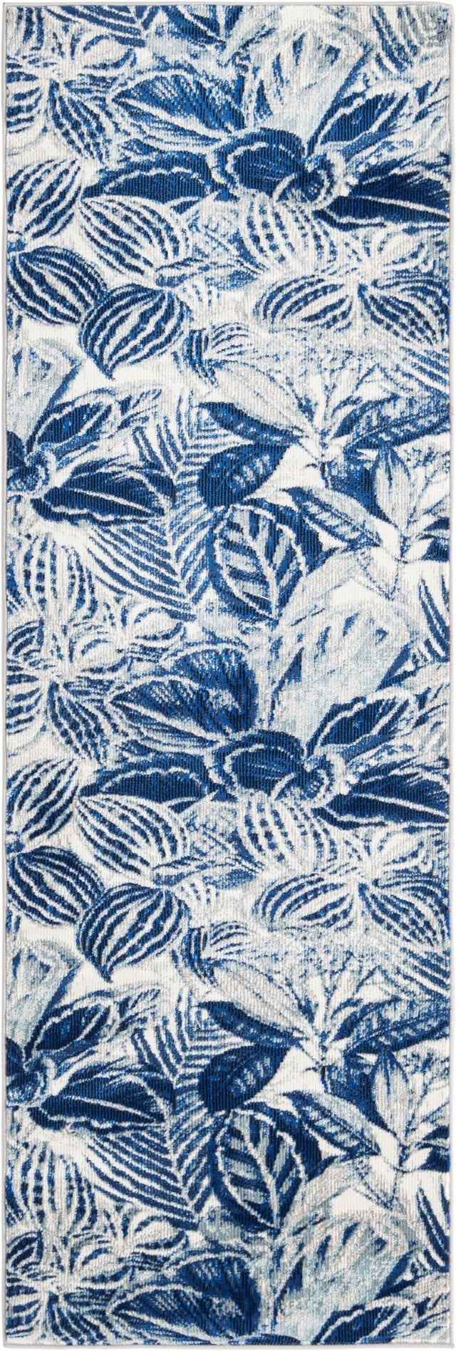Navy Blue 2' x 6' Blossom Runner Area Rug 100% Polypropylene With Cotton Backing Easy Clean Colorful Blooming Blossoming Flower Floral Plant Carpet for Living Dining Room Office Dorms for Sale at Rug Engine