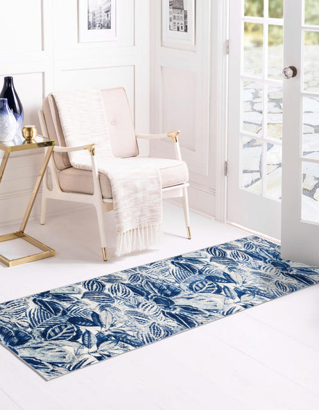 Navy Blue 2' x 8' Blossom Runner Area Rug 100% Polypropylene With Cotton Backing Easy Clean Colorful Blooming Blossoming Flower Floral Plant Carpet for Living Dining Room Office Dorms for Sale at Rug Engine