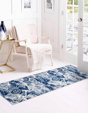 Navy Blue 2' x 6' Blossom Runner Area Rug 100% Polypropylene With Cotton Backing Easy Clean Colorful Blooming Blossoming Flower Floral Plant Carpet for Living Dining Room Office Dorms for Sale at Rug Engine
