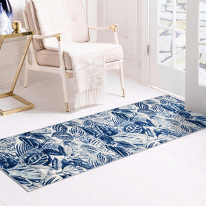 Navy Blue 2' 7 x 12' Blossom Runner Area Rug 100% Polypropylene With Cotton Backing Easy Clean Colorful Blooming Blossoming Flower Floral Plant Carpet for Living Dining Room Office Dorms for Sale at Rug Engine