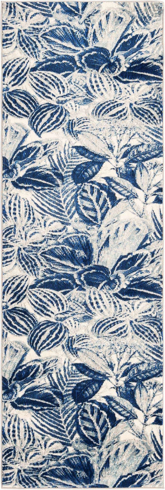 Navy Blue 2' x 6' Blossom Runner Area Rug 100% Polypropylene With Cotton Backing Easy Clean Colorful Blooming Blossoming Flower Floral Plant Carpet for Living Dining Room Office Dorms for Sale at Rug Engine