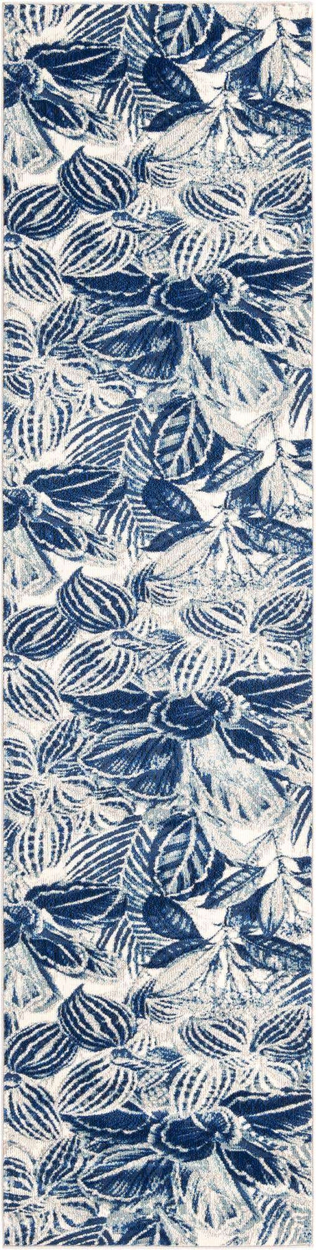 Navy Blue 2' x 8' Blossom Runner Area Rug 100% Polypropylene With Cotton Backing Easy Clean Colorful Blooming Blossoming Flower Floral Plant Carpet for Living Dining Room Office Dorms for Sale at Rug Engine