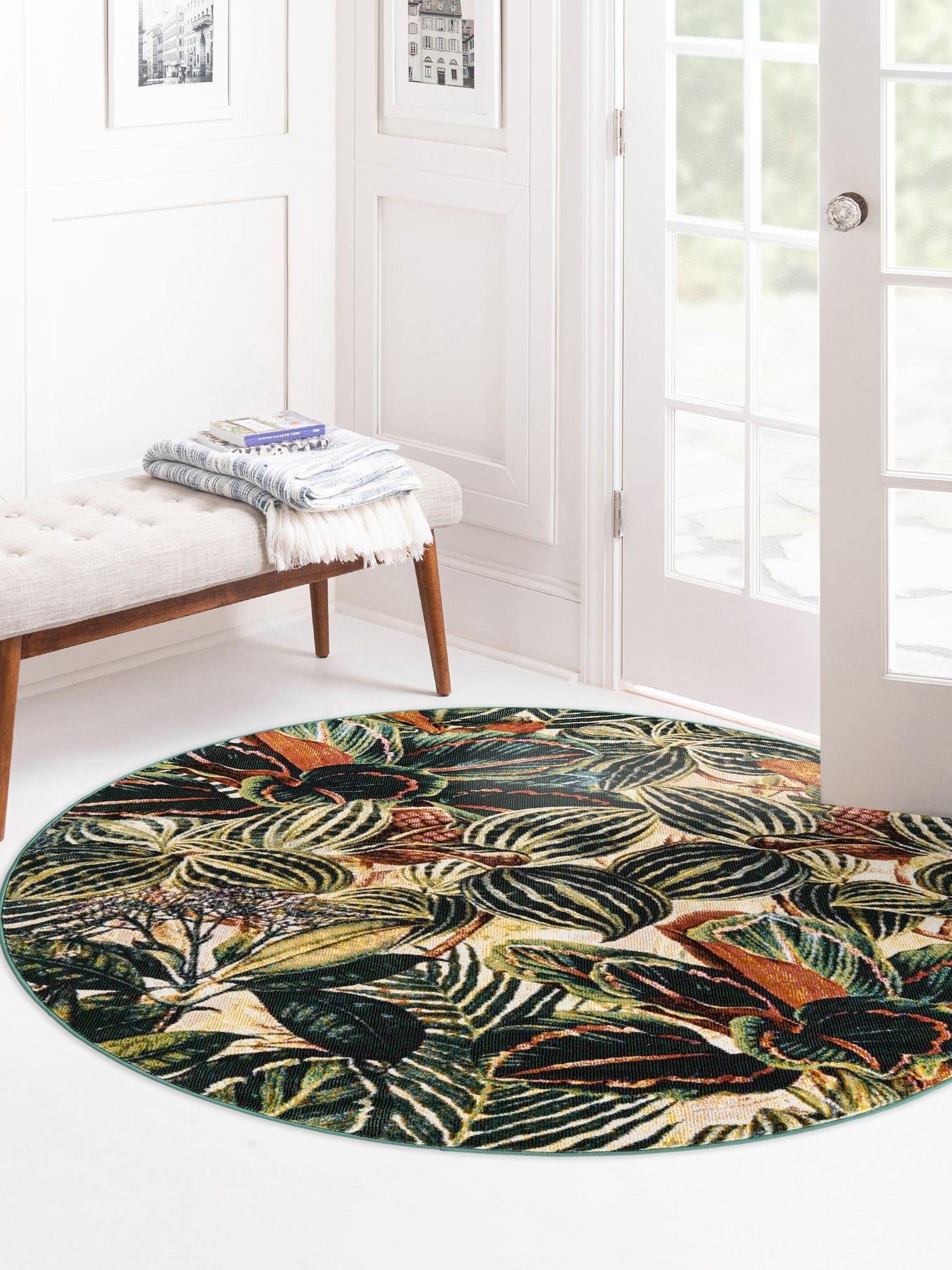 Multicolor 7' x 7' Blossom Round Area Rug 100% Polypropylene With Cotton Backing Easy Clean Colorful Blooming Blossoming Flower Floral Plant Carpet for Living Dining Room Office Dorms for Sale at Rug Engine